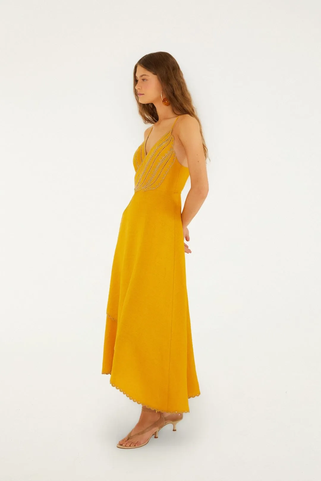 Yellow Bananas Euroflax™ Premium Linen Maxi Wrap Dress sold by FARM Rio product image thumbnail 4