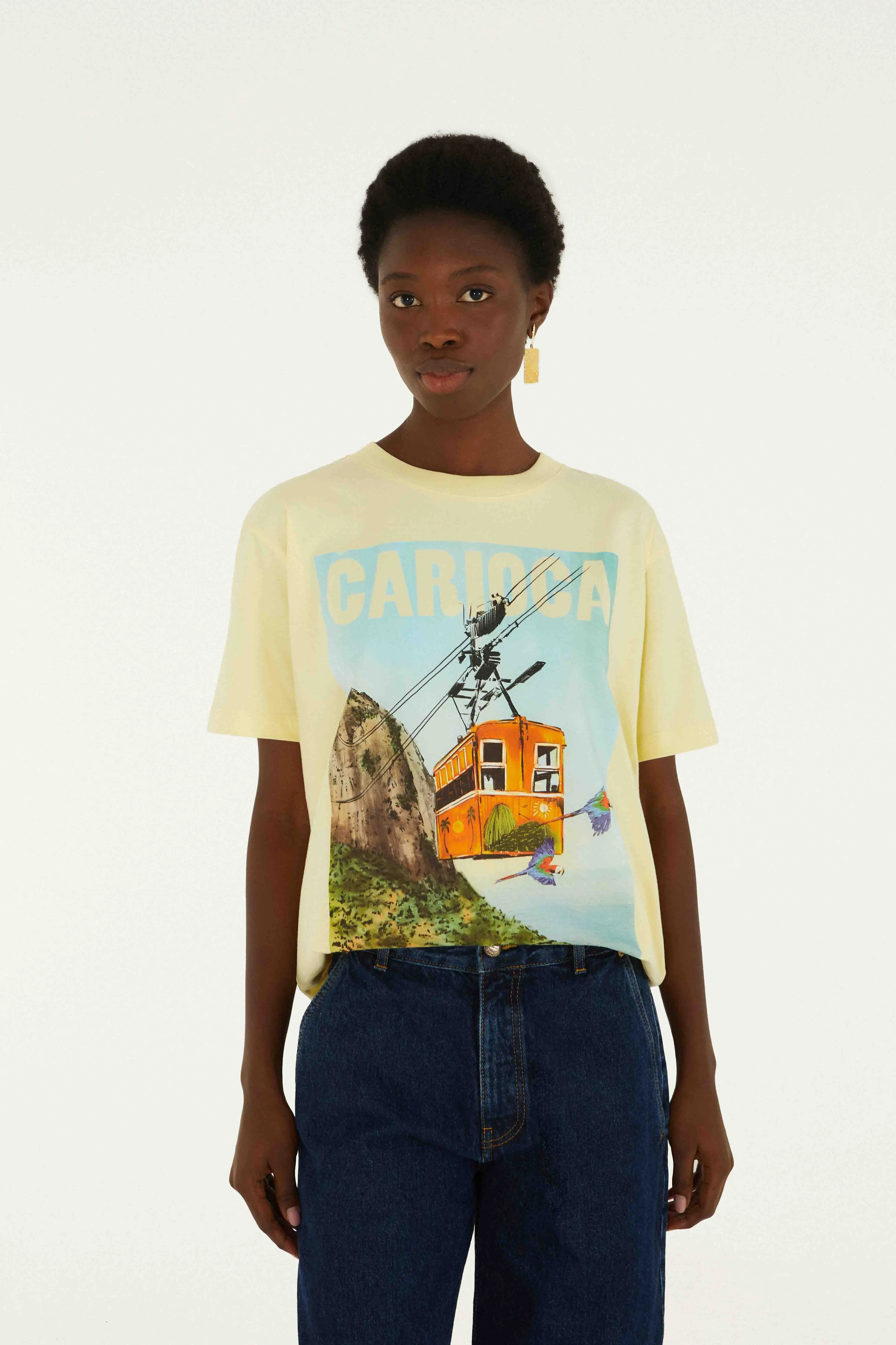 Bondinho Landscape Carioca Organic Cotton Relaxed T-Shirt sold by FARM Rio