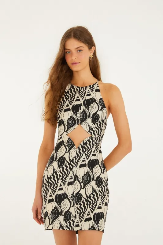 Sand Diamond Seashell Serenade Euroflax Premium Linen Cut Out Mini Dress sold by FARM Rio