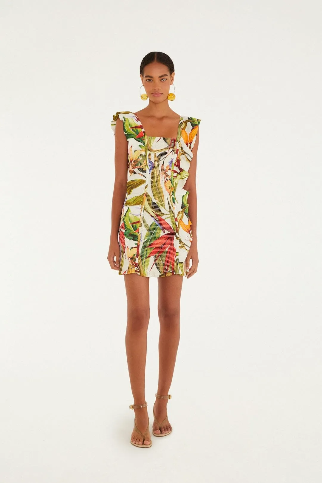 Sand Florart Short Sleeve Mini Dress sold by FARM Rio product image thumbnail 4