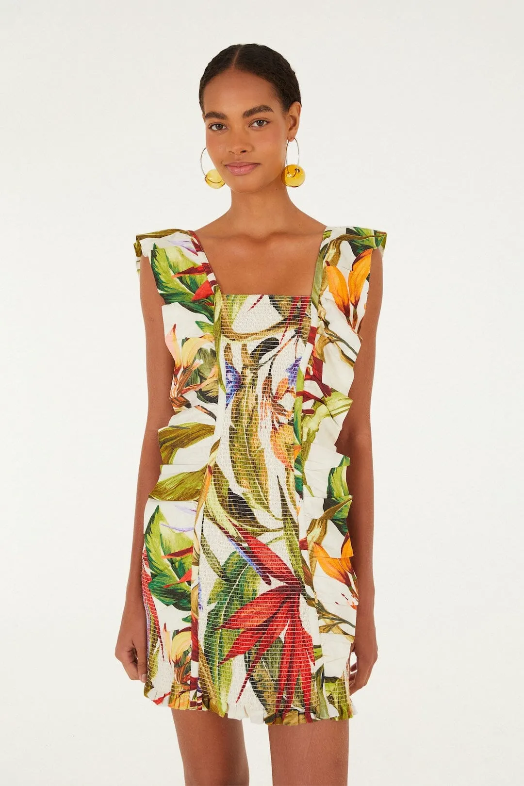 Sand Florart Short Sleeve Mini Dress sold by FARM Rio