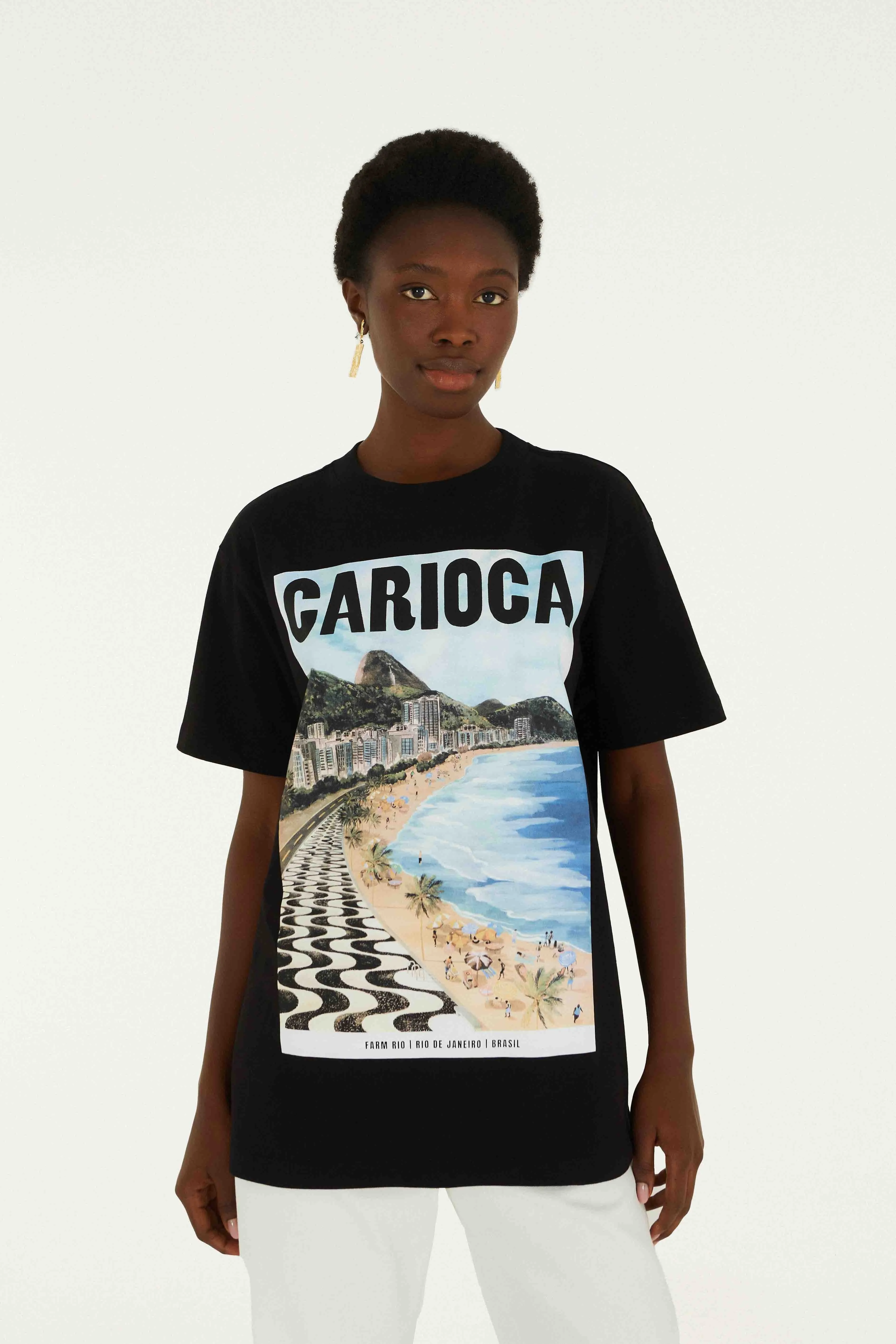 Black Landscape Carioca Organic Cotton Relaxed T-Shirt sold by FARM Rio product image thumbnail 4