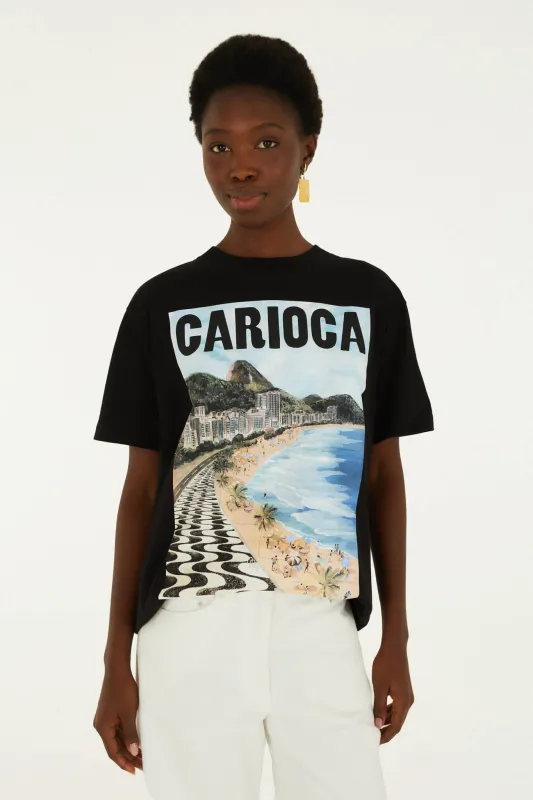 Black Landscape Carioca Organic Cotton Relaxed T-Shirt made by FARM Rio