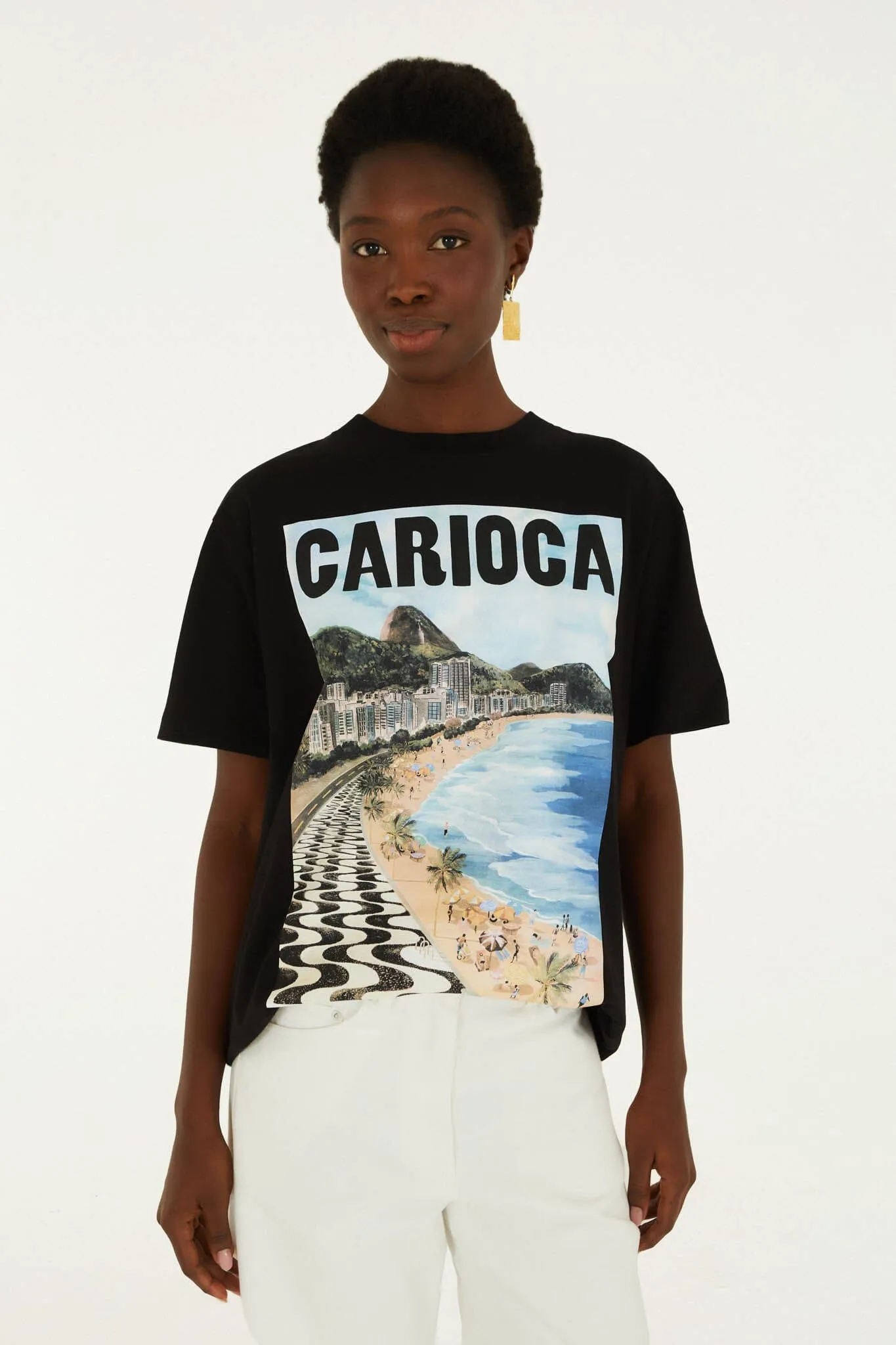 Black Landscape Carioca Organic Cotton Relaxed T-Shirt sold by FARM Rio