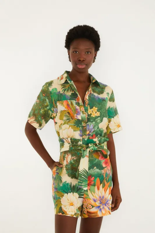 Multicolor Oriental Garden Lenzing™ Ecovero™ Euroflax™ Romper sold by FARM Rio