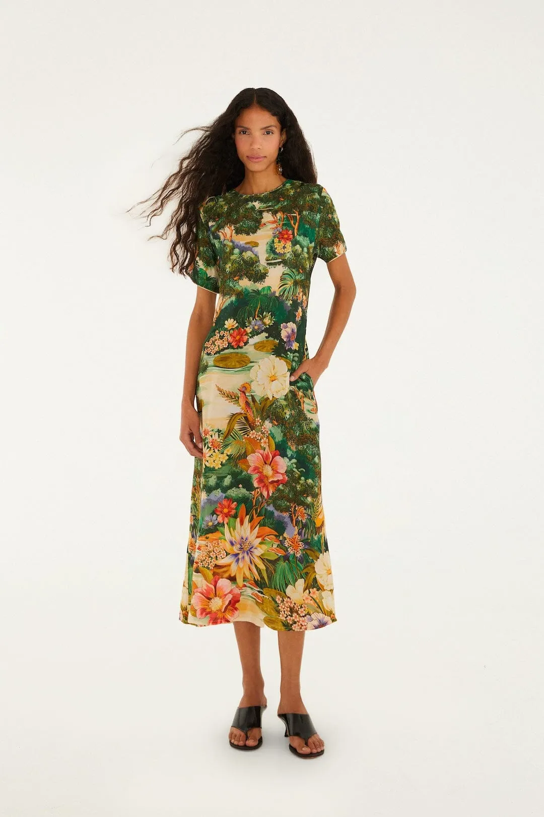Multicolor Oriental Garden Short Sleeve Maxi Dress sold by FARM Rio