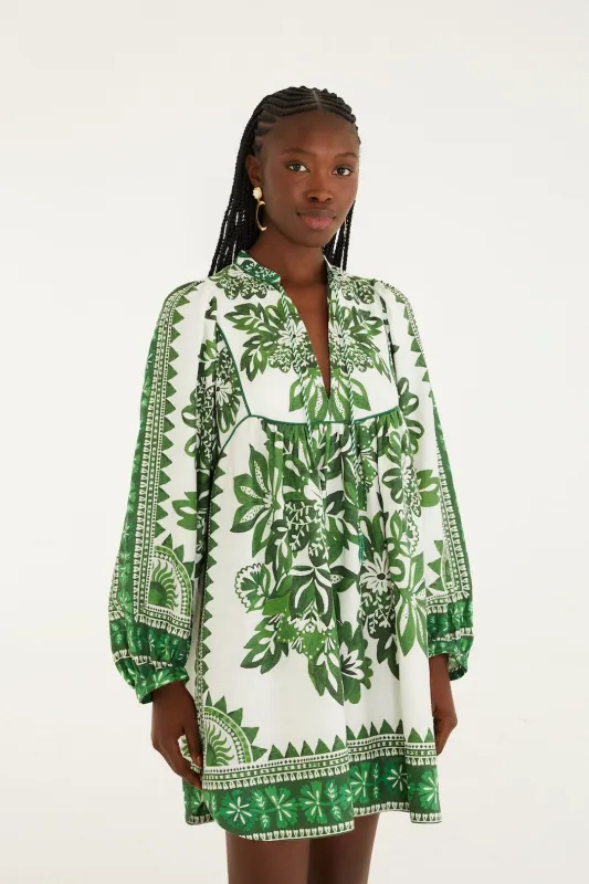 Green Flora Tapestry Lenzing™ Ecovero™ Euroflax™ Mini Dress sold by FARM Rio