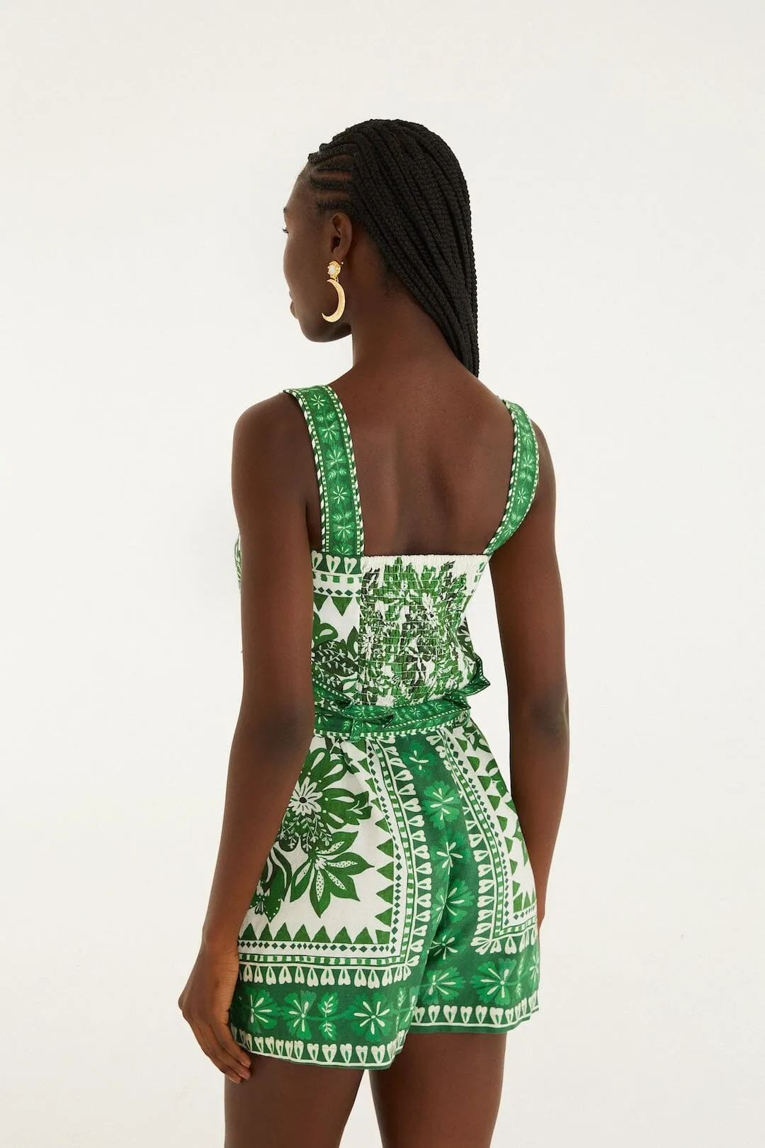 Green Flora Tapestry Lenzing™ Ecovero™ Euroflax™ Romper sold by FARM Rio product image thumbnail 3