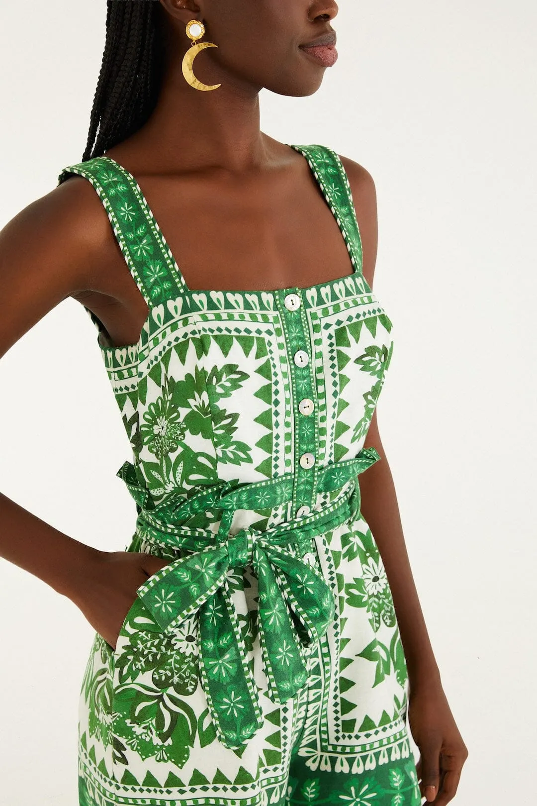Green Flora Tapestry Lenzing™ Ecovero™ Euroflax™ Romper sold by FARM Rio product image thumbnail 2