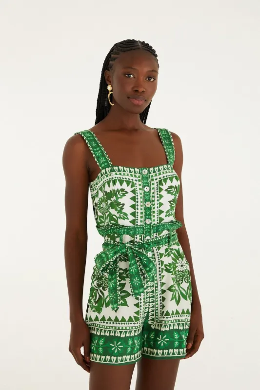 Green Flora Tapestry Lenzing™ Ecovero™ Euroflax™ Romper sold by FARM Rio