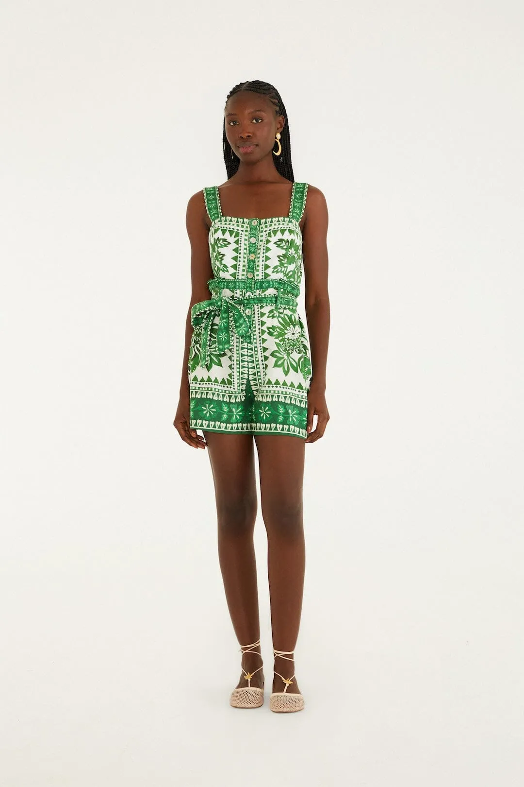 Green Flora Tapestry Lenzing™ Ecovero™ Euroflax™ Romper sold by FARM Rio product image thumbnail 4