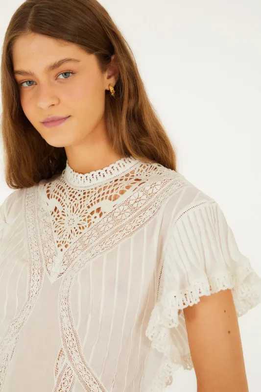 Off-White Organic Cotton Blouse With Appliqués sold by FARM Rio