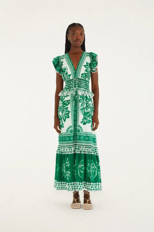 Green Flora Tapestry Maxi Dress made by FARM Rio