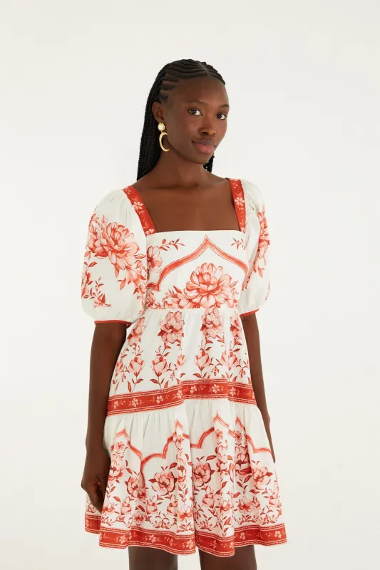 Red Porcelain Garden Organic Cotton Mini Dress made by FARM Rio