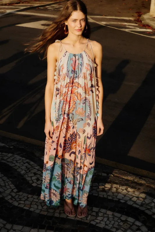 Multicolor Boho Floral Delhi Pleated Maxi Dress sold by FARM Rio
