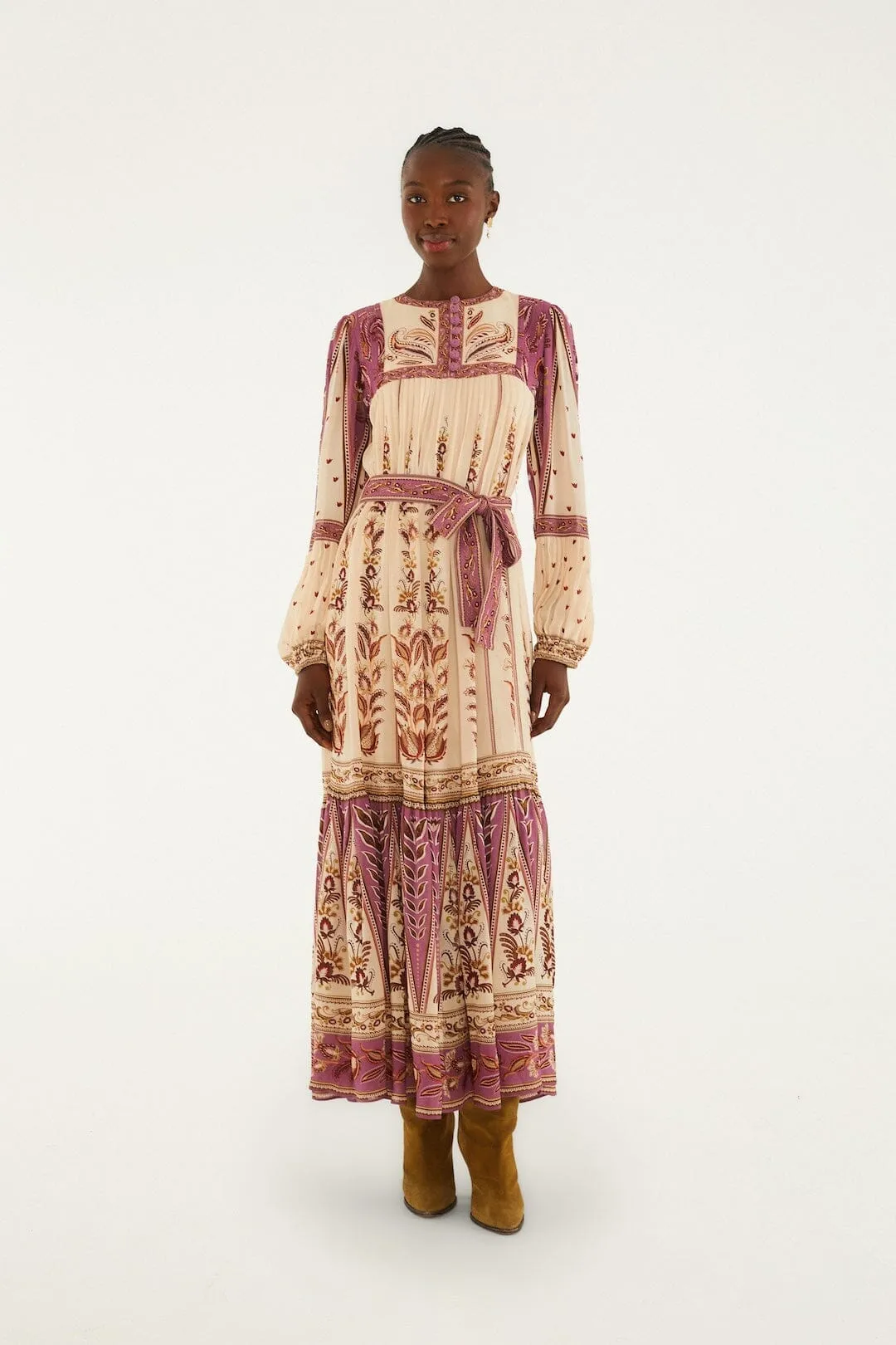 Delicate Ainika Sand Long Sleeve Maxi Dress sold by FARM Rio