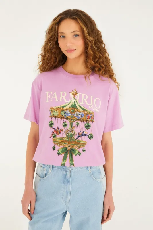 Lilac Paris Carousel Organic Cotton T-Shirt sold by FARM Rio
