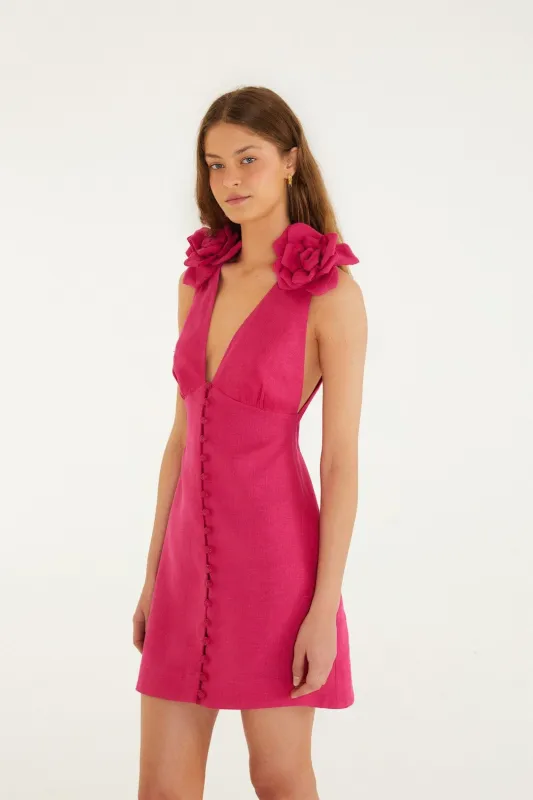 Pink Sleeveless Euroflax Premium Linen Mini Dress sold by FARM Rio