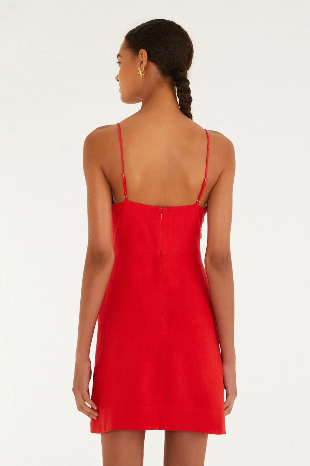 Red 3d Flower Euroflax Premium Linen Mini Dress sold by FARM Rio product image thumbnail 3