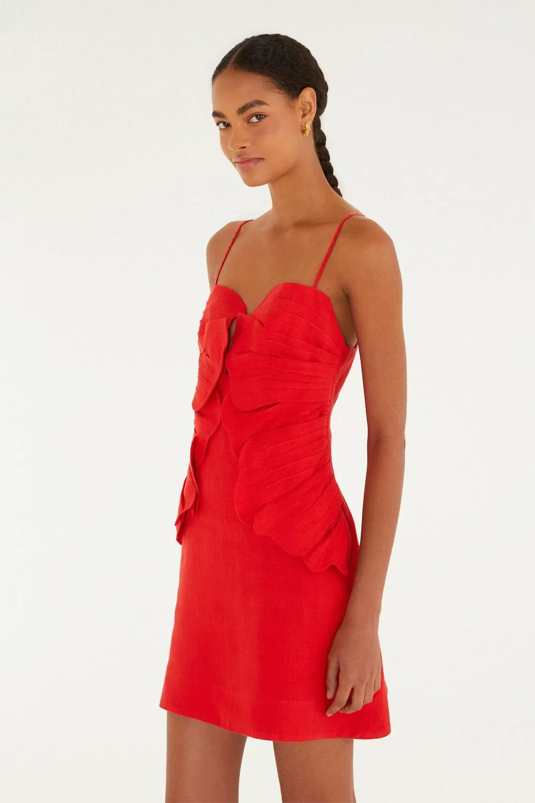 Red 3d Flower Euroflax Premium Linen Mini Dress sold by FARM Rio product image thumbnail 4