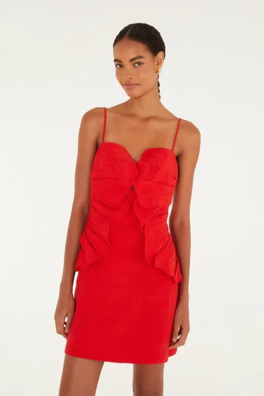 Red Sleeveless Flower Euroflax Premium Linen Mini Dress sold by FARM Rio