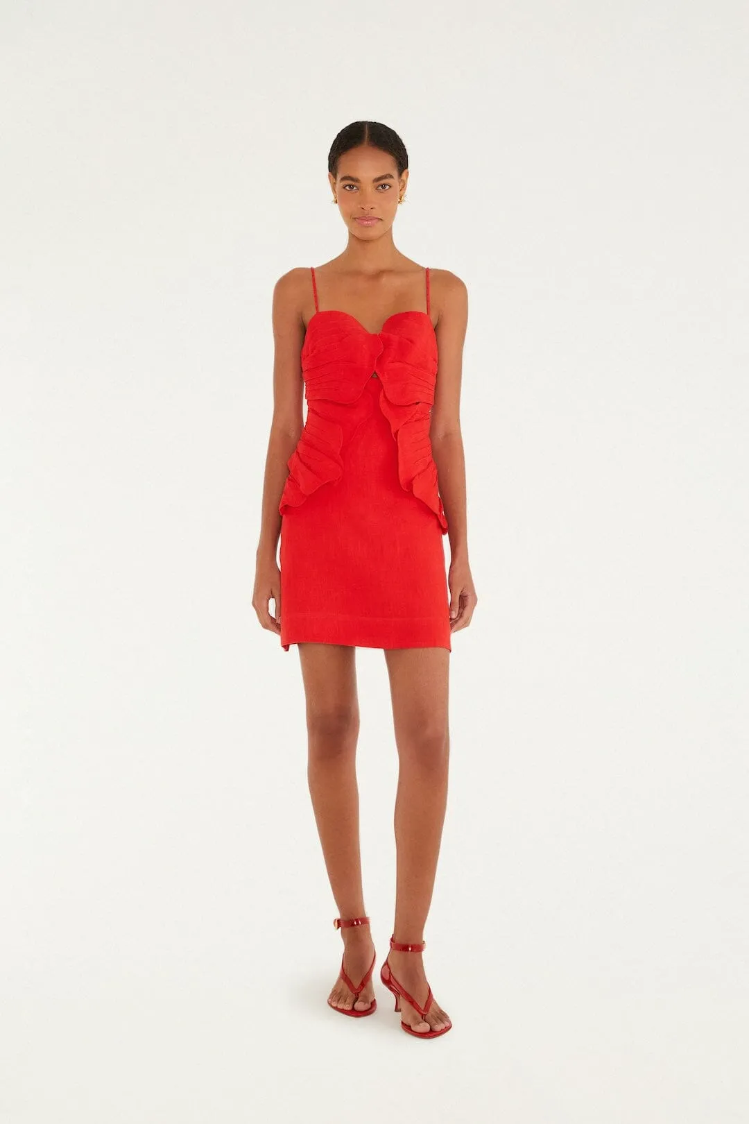 Red 3d Flower Euroflax Premium Linen Mini Dress sold by FARM Rio product image thumbnail 2