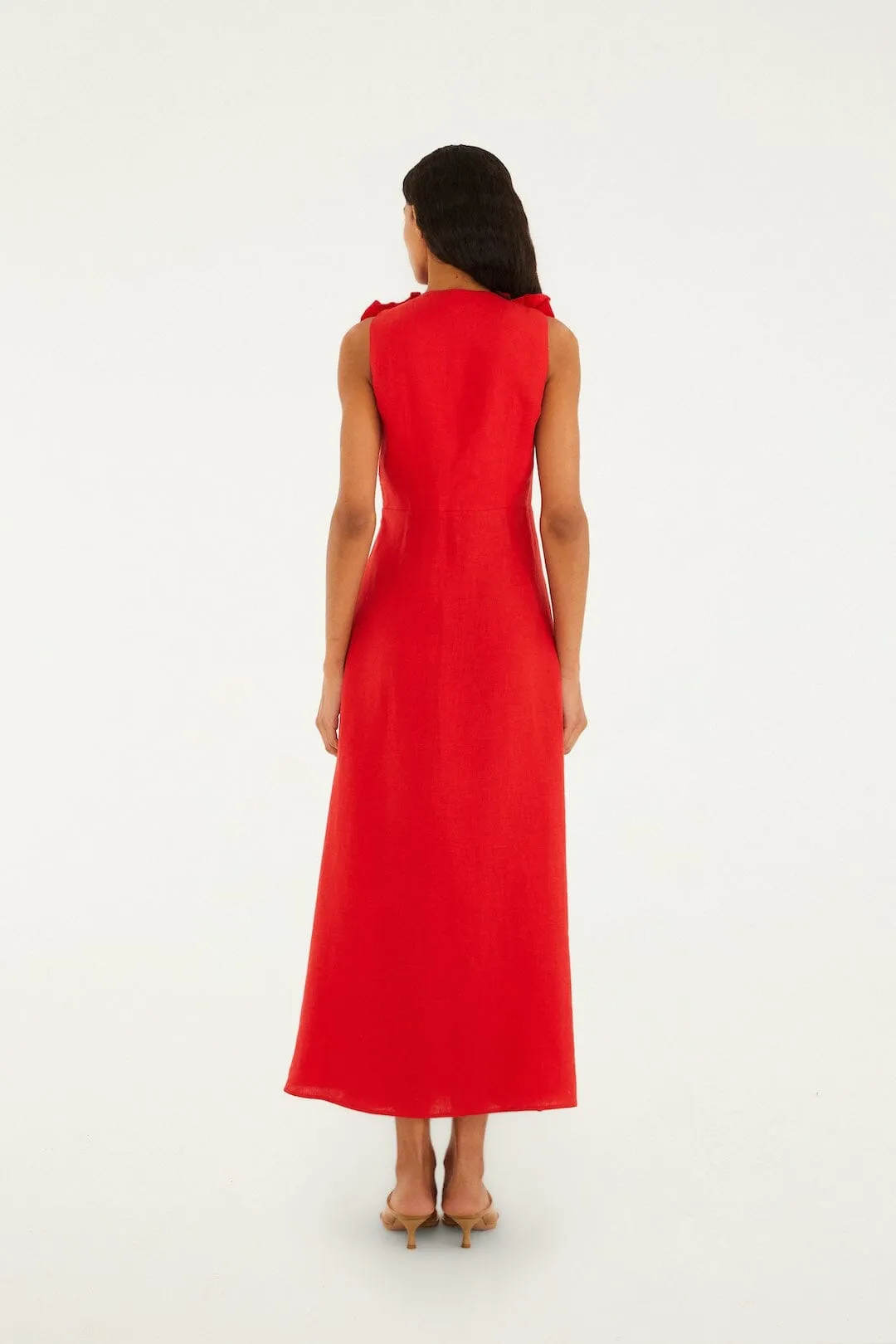 Red Sleeveless Euroflax Premium Linen Midi Dress sold by FARM Rio product image thumbnail 3