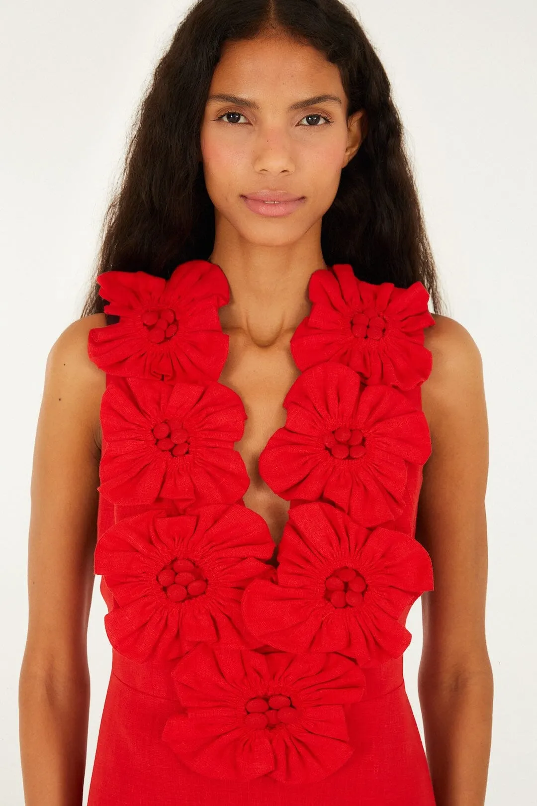 Red Sleeveless Euroflax Premium Linen Midi Dress sold by FARM Rio product image thumbnail 4