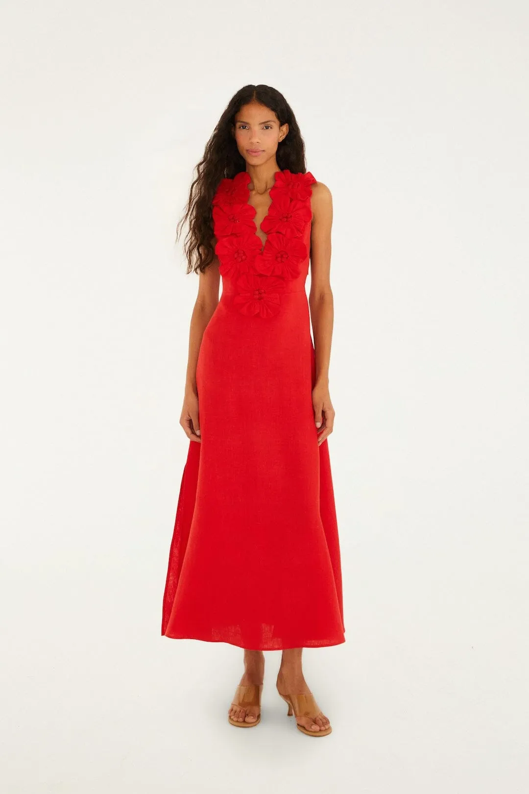 Red Sleeveless Euroflax Premium Linen Midi Dress sold by FARM Rio product image thumbnail 5