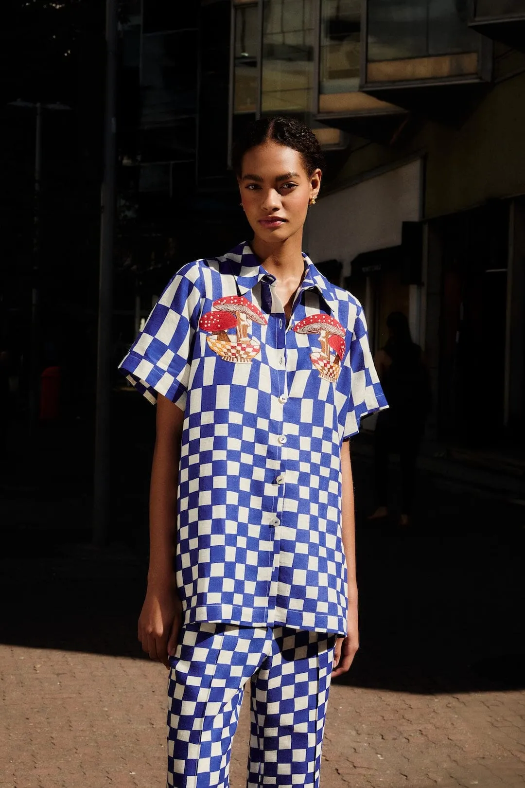 Blue Dream Checkered Short Sleeve Lenzing™ Ecovero™ Euroflax™ Shirt sold by FARM Rio