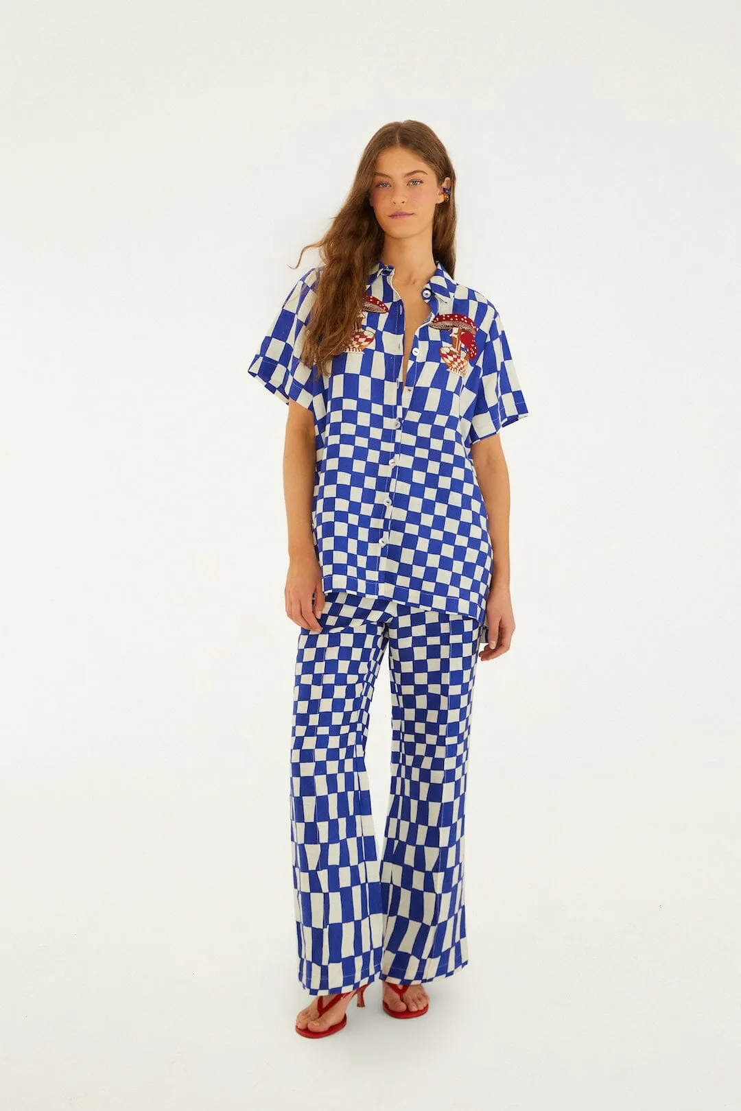 Blue Dream Checkered Short Sleeve Lenzing™ Ecovero™ Euroflax™ Shirt sold by FARM Rio product image thumbnail 4