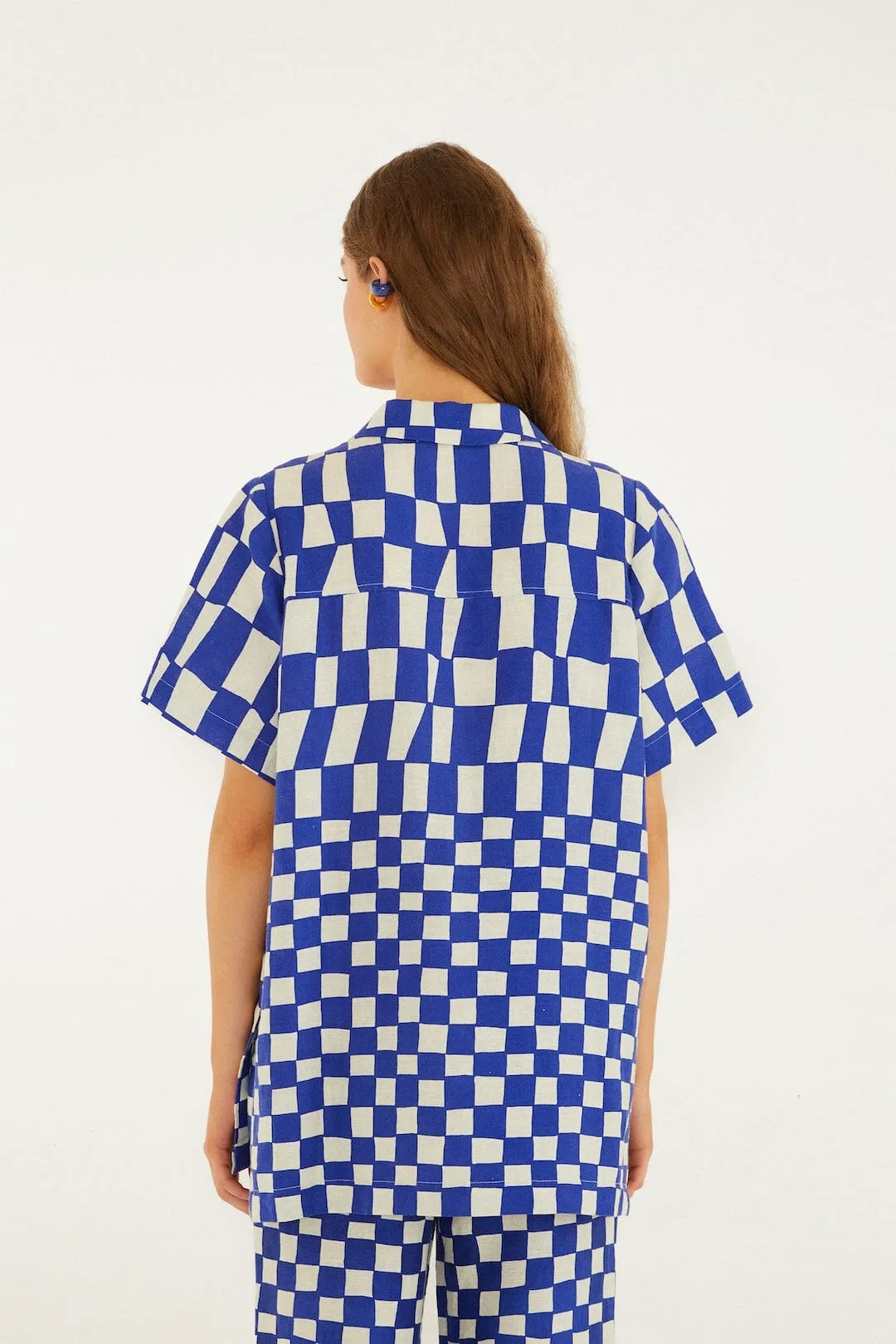 Blue Dream Checkered Short Sleeve Lenzing™ Ecovero™ Euroflax™ Shirt sold by FARM Rio product image thumbnail 3