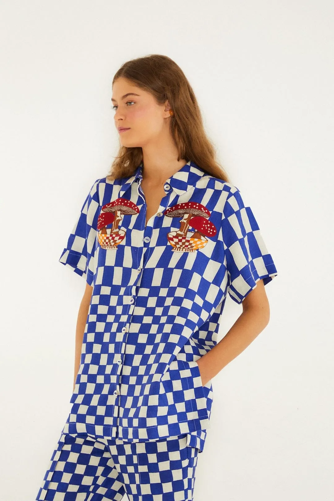 Blue Dream Checkered Short Sleeve Lenzing™ Ecovero™ Euroflax™ Shirt sold by FARM Rio product image thumbnail 5