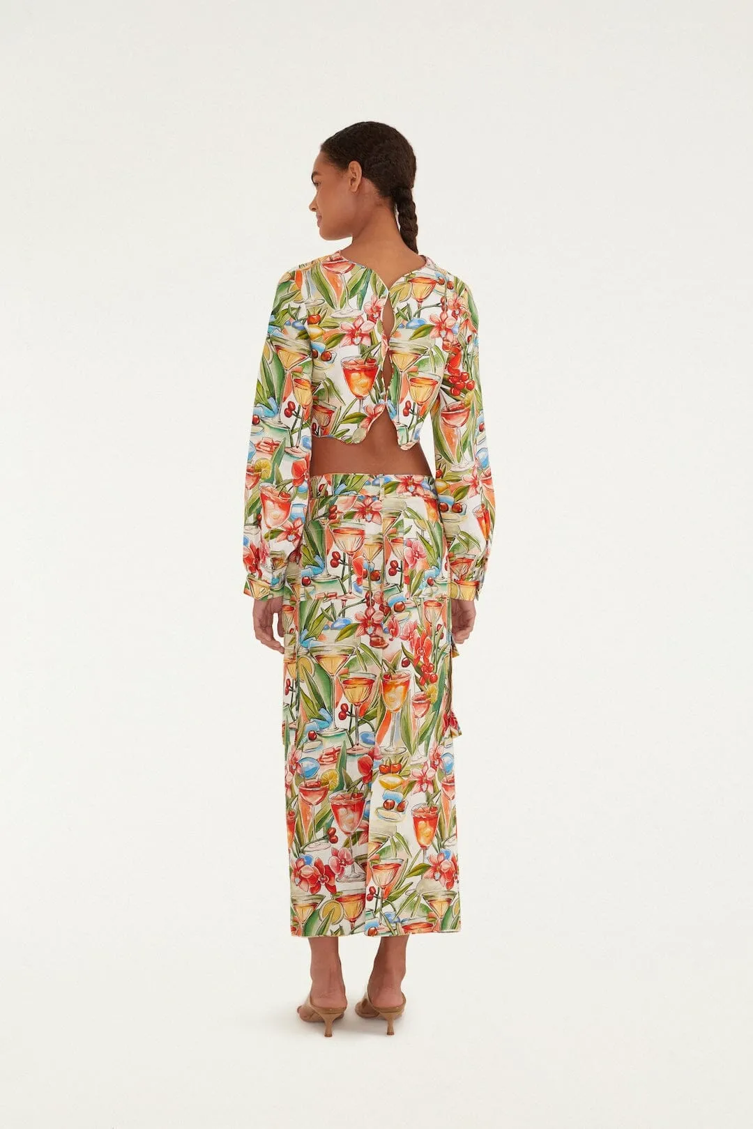 Off-White Sand Cocktail Euroflax Premium Linen Midi Skirt sold by FARM Rio product image thumbnail 3