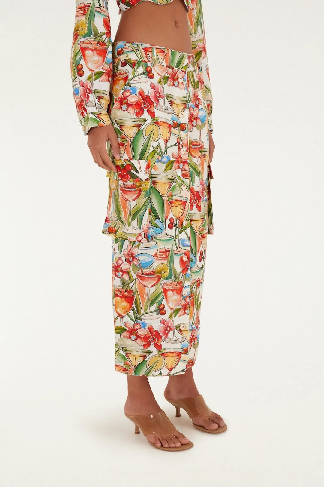 Off-White Sand Cocktail Euroflax Premium Linen Midi Skirt sold by FARM Rio product image thumbnail 4