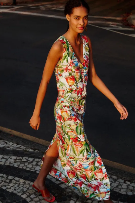 Off-White Sand Cocktail Euroflax Premium Linen Midi Skirt made by FARM Rio