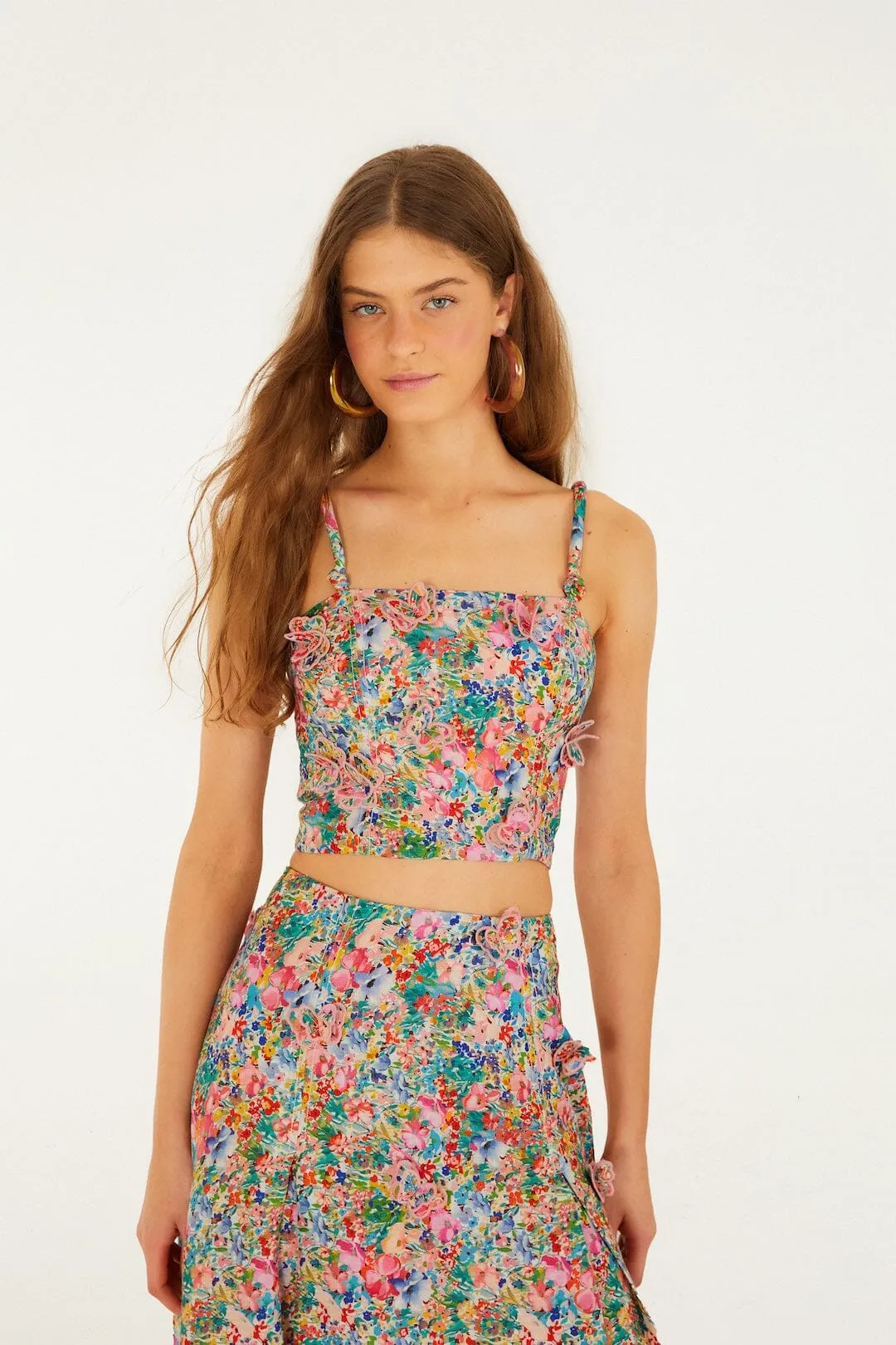 Off-White Peasant Floral Butterflies Euroflax Premium Linen Top sold by FARM Rio