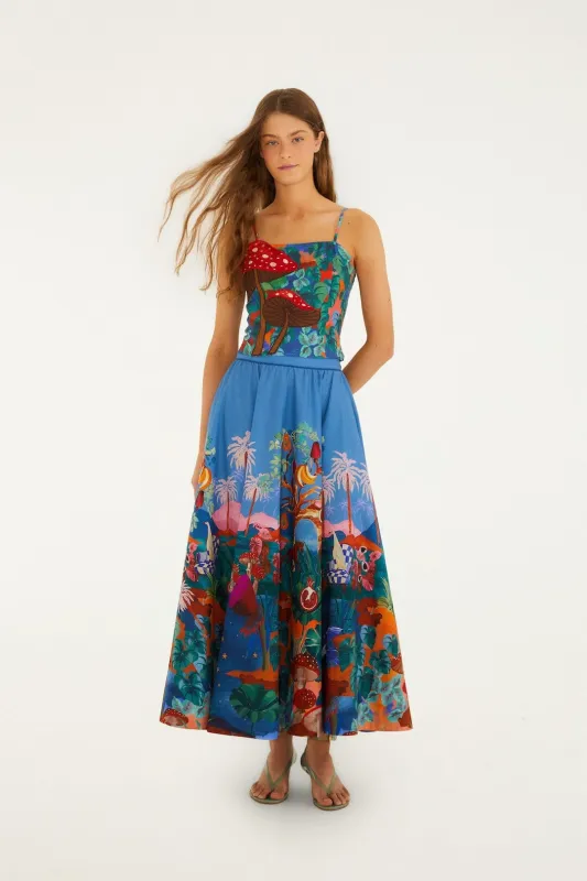 Multicolor Dream Landscape Organic Cotton Midi Skirt sold by FARM Rio