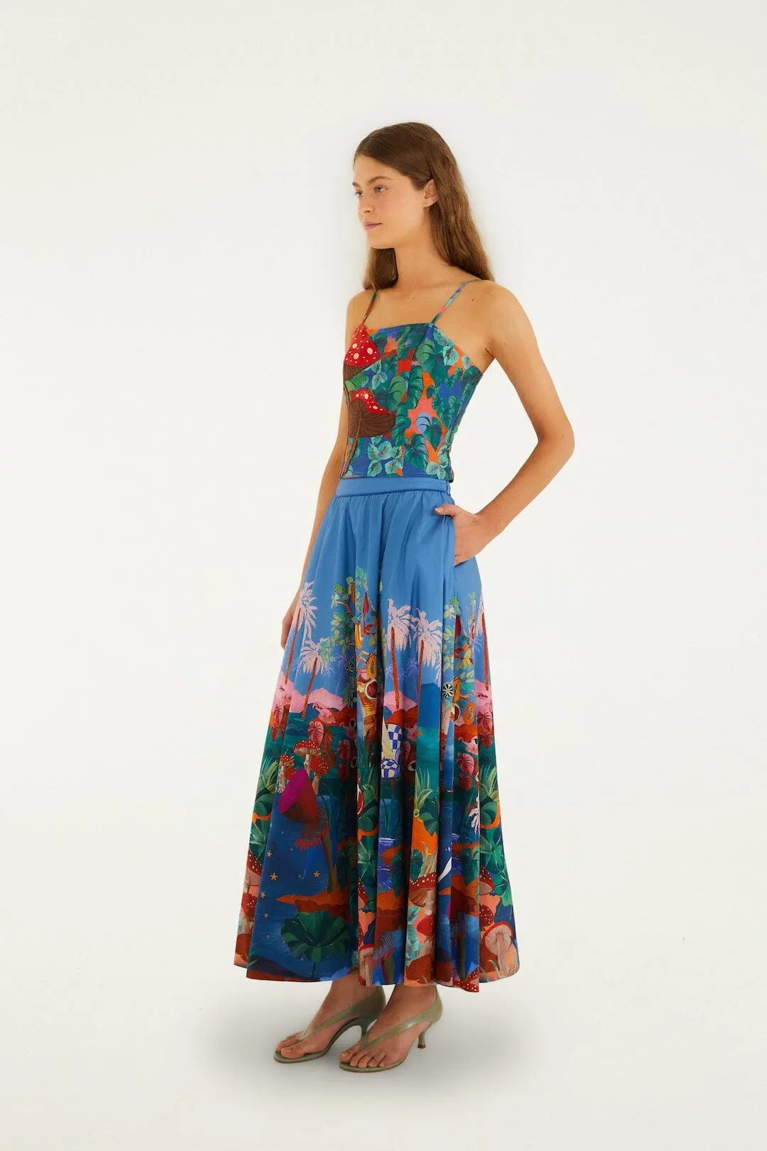 Multicolor Dream Landscape Organic Cotton Midi Skirt sold by FARM Rio product image thumbnail 5