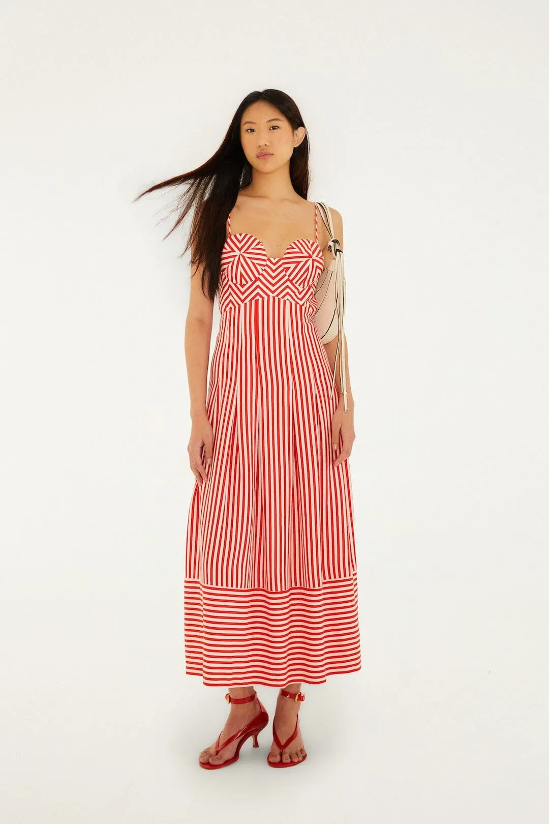 Off-White Checkered Stripes Sleeveless Lenzing™ Ecovero™ Euroflax™ Maxi Dress sold by FARM Rio