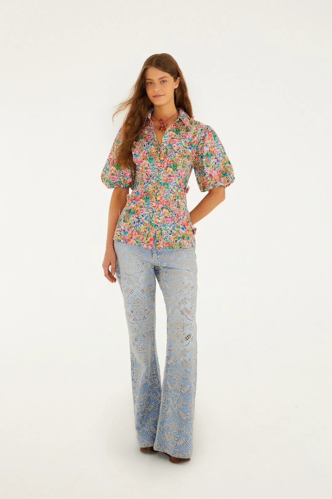 Off-White Peasant Floral Butterflies Organic Cotton Blouse sold by FARM Rio product image thumbnail 4