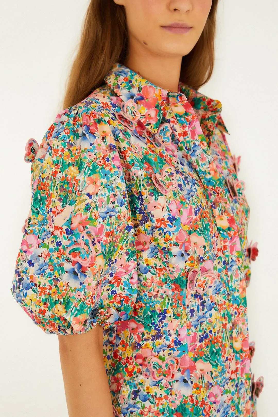 Off-White Peasant Floral Butterflies Organic Cotton Blouse sold by FARM Rio product image thumbnail 2