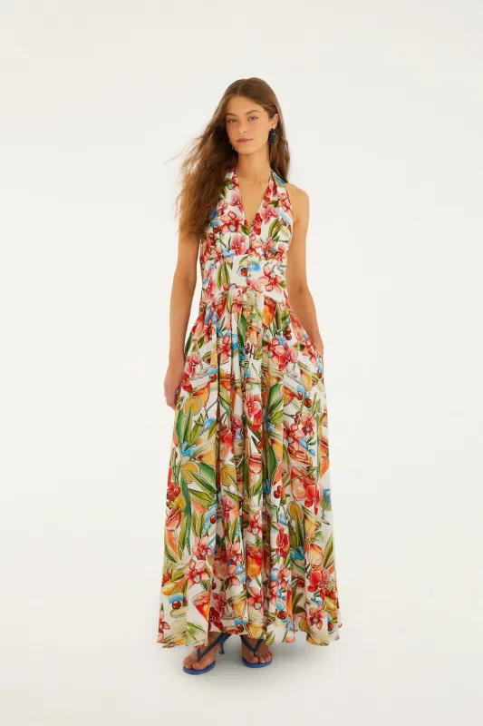 Off-White Cocktail Lenzing Ecovero Euroflax Maxi Dress made by FARM Rio