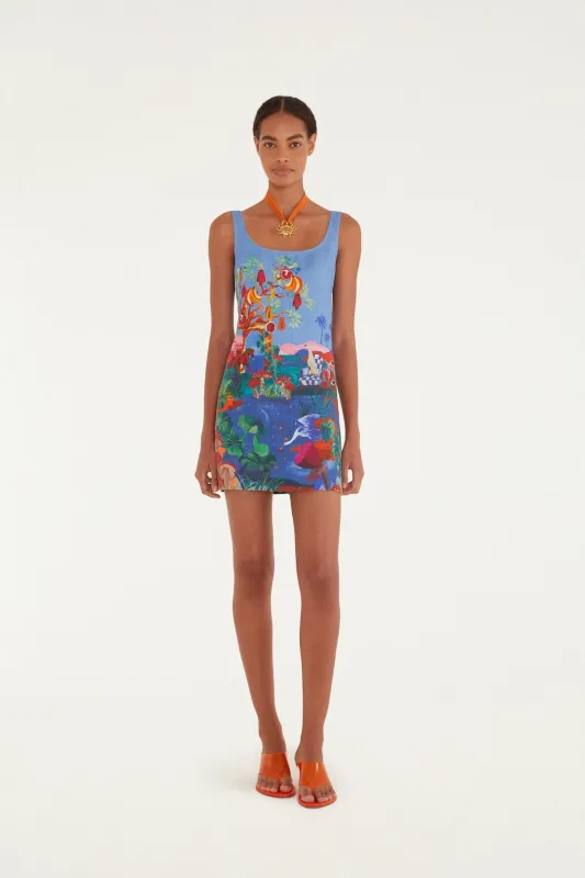 Multicolor Dream Landscape Euroflax Premium Linen Mini Dress made by FARM Rio