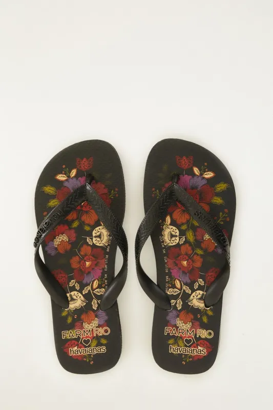 Black Rococo Flowers Havaianas made by FARM Rio
