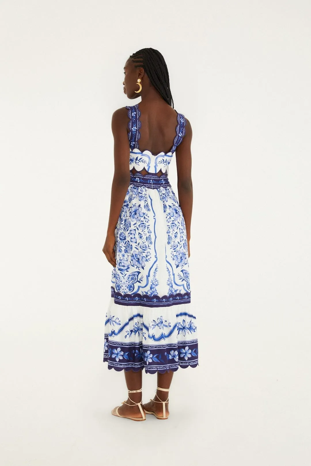 Off-White Porcelain Garden Cut-Out Lenzing Ecovero Euroflax Midi Dress sold by FARM Rio product image thumbnail 3