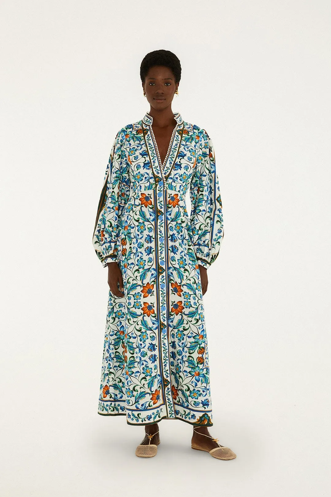 Off-White Flora Tile Lenzing Ecovero Euroflax Maxi Dress sold by FARM Rio