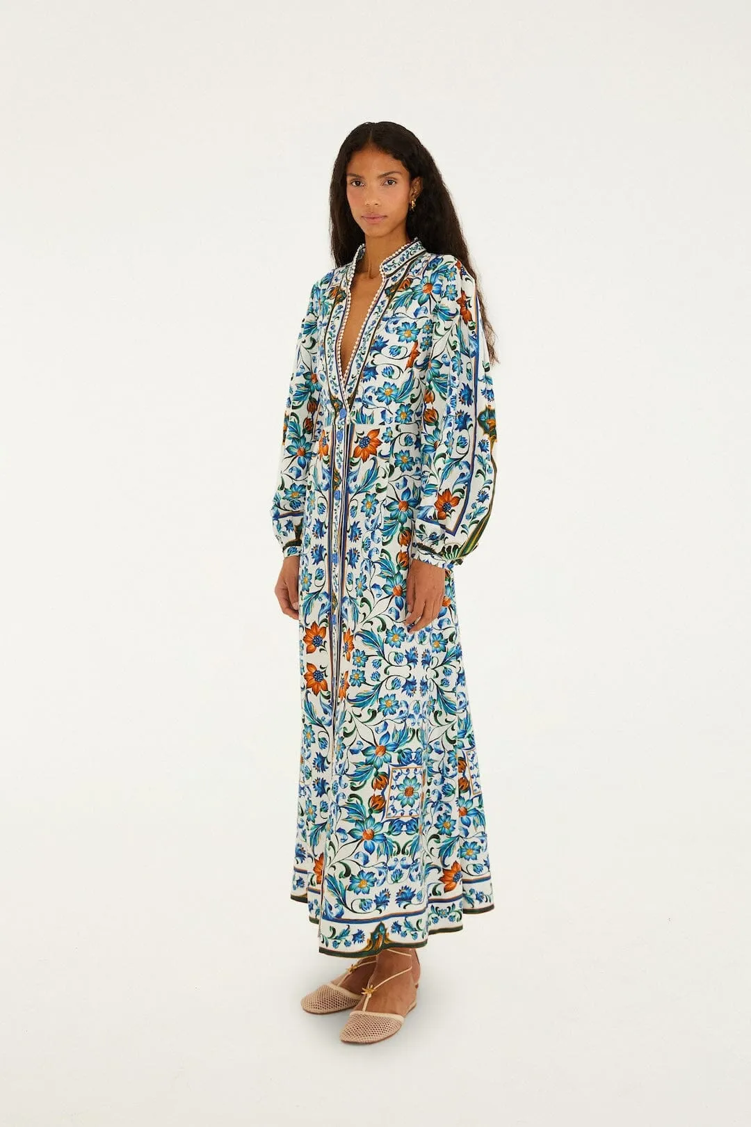 Off-White Flora Tile Lenzing Ecovero Euroflax Maxi Dress sold by FARM Rio product image thumbnail 5