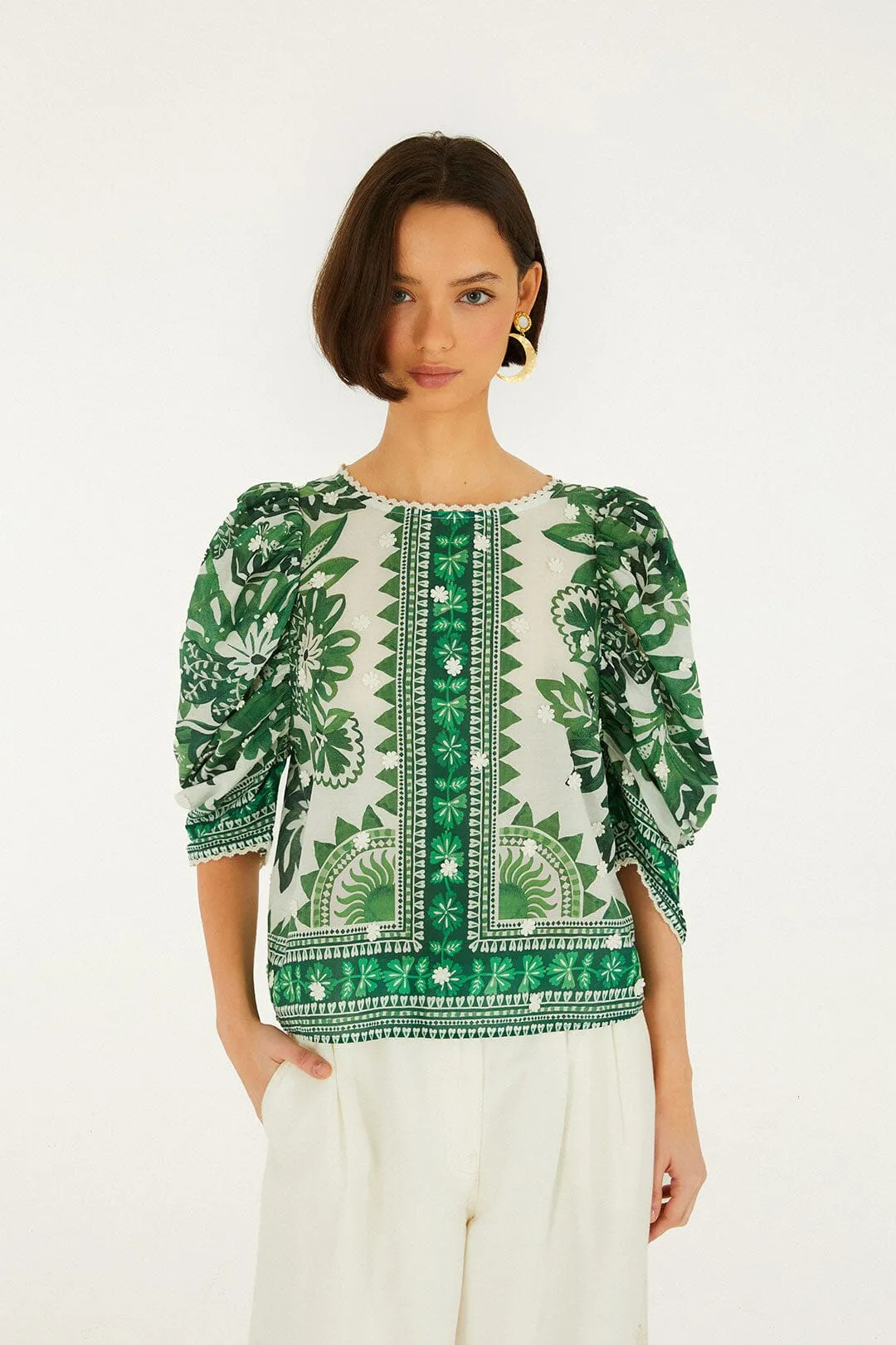 Green Flora Tapestry Blouse sold by FARM Rio