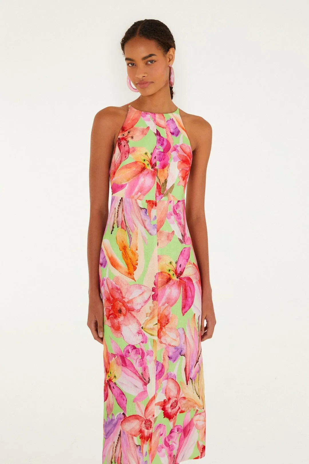 Multicolor Artsy Flora Euroflax™ Premium Linen Midi Dress sold by FARM Rio product image thumbnail 4
